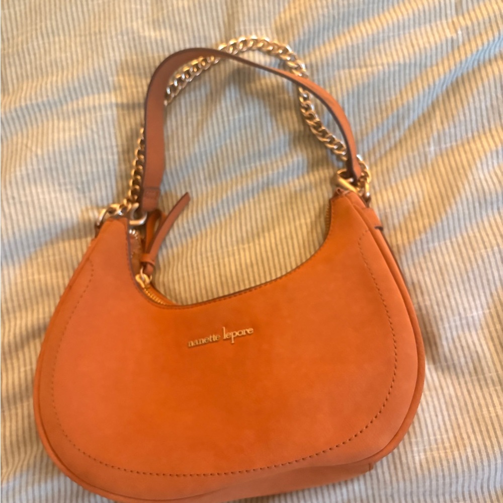 Nanette Lepore Tangerine Hobo Bag with Gold Accents